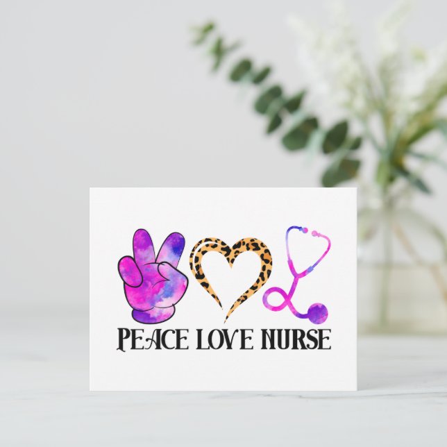 Peace Love Nurse – Cute Nurse Design Postcard (Standing Front)
