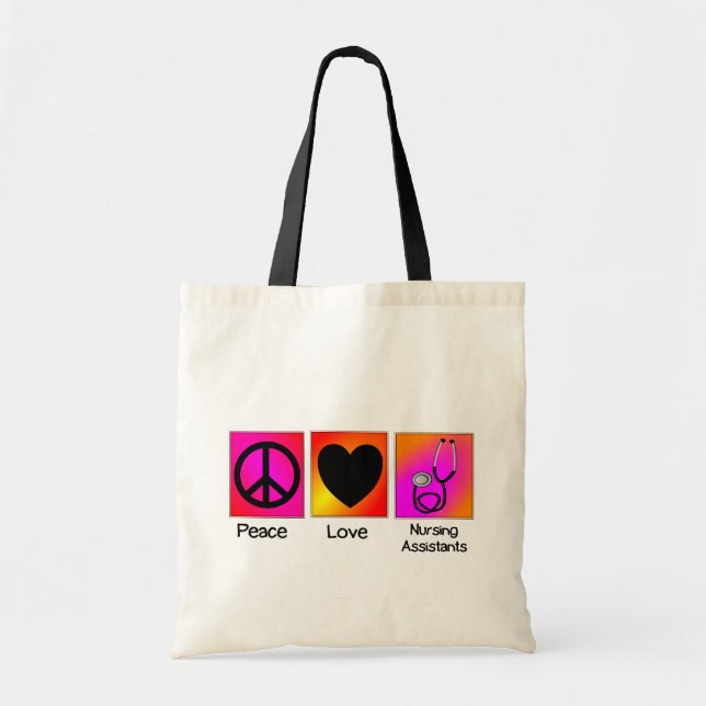 Peace Love Nursing Assistant Pink and Orange Tote Bag (Front)