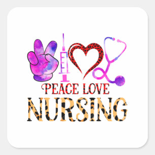 Peace Love Nursing – Cute Nurse Design Square Sticker