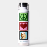 Peace Love Nursing Cute Personalised Nurse Water Bottle<br><div class="desc">Beautiful Peace Love Nurse water bottle for your nursing staff or favourite LPN at a hospital. Features a cute peace sign,  heart,  and a pretty RN in a retro medical hat. Personalise with a name in blue.</div>