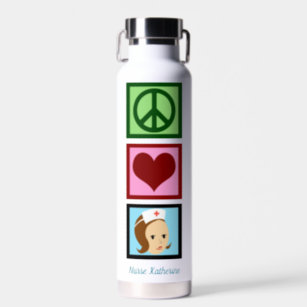 Peace Love Nursing Cute Personalised Nurse Water Bottle