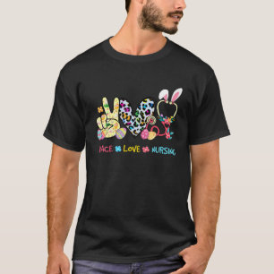 Peace Love Nursing Easter Day Leopard Stethoscope T-Shirt