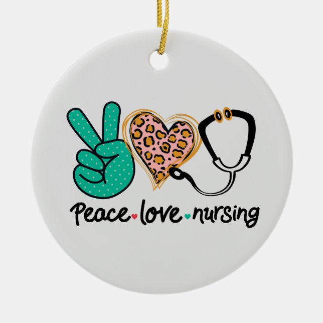 Peace Love Nursing Keepsake Ceramic Tree Decoration (Front)