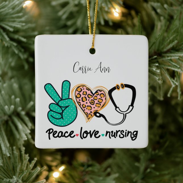 Peace Love Nursing Personalized  Ceramic Ornament (Tree)