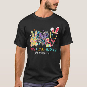 Peace Love Nursing Scrub Life Nurse Bunny Leopard T-Shirt