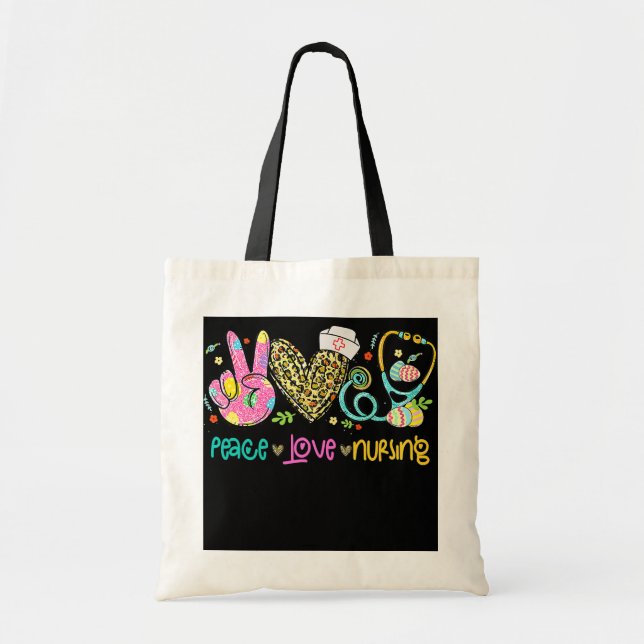 Peace Love Nursing Stethoscope Bunny Nurse Tote Bag (Front)