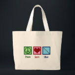 Peace Love Oboe Large Tote Bag<br><div class="desc">A beautiful Oboe player Christmas gift for a person who loves to play music in a band or orchestra. A peace sign,  heart,  and an oboe. Peace Love Oboes.</div>