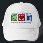 Peace Love Occupational Therapy Custom OT Trucker Hat<br><div class="desc">Cute personalised occupational therapist hat gift. Peace love and occupational therapy with your OT business name for great marketing. Beautiful paediatrics therapy hats.</div>