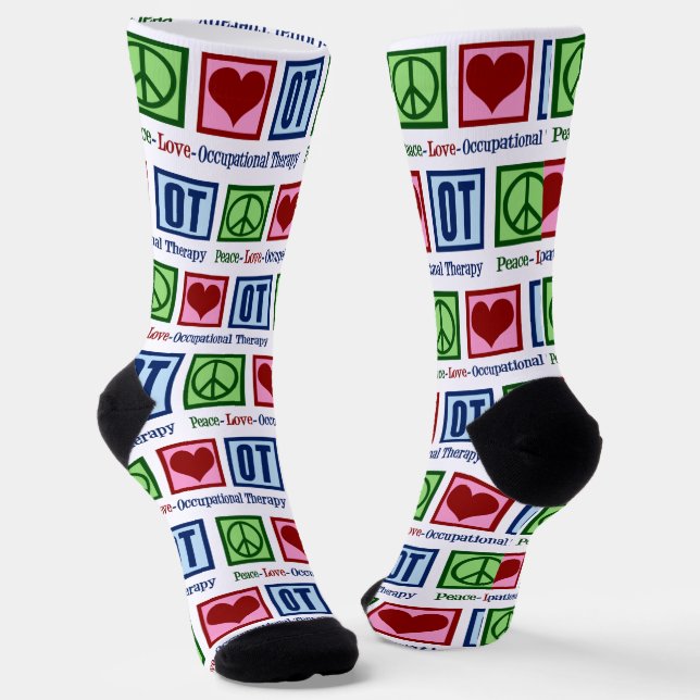 Peace Love Occupational Therapy Cute OT Socks (Angled)
