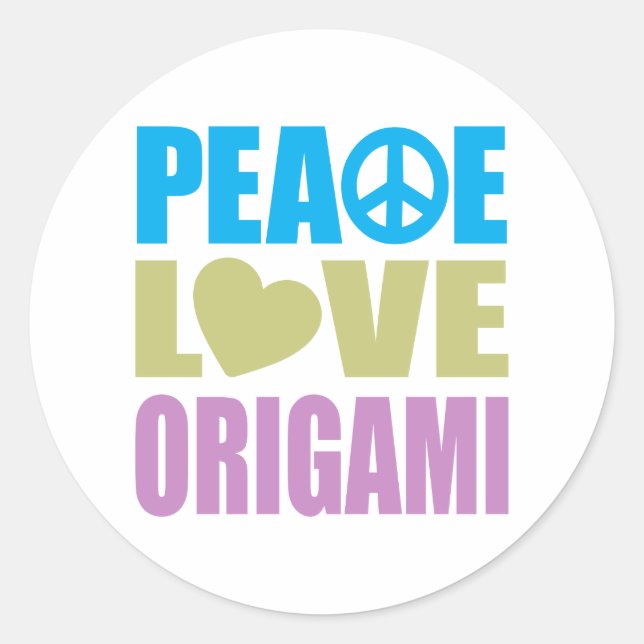 Peace Love Origami Classic Round Sticker (Front)