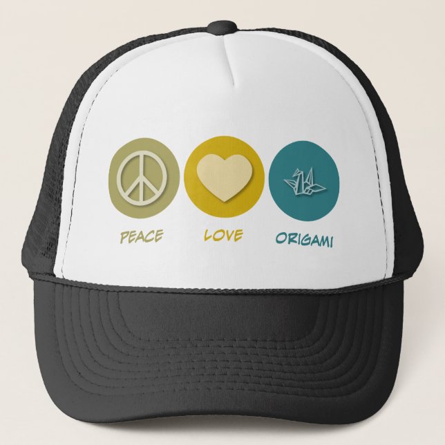 Peace Love Origami Trucker Hat (Front)