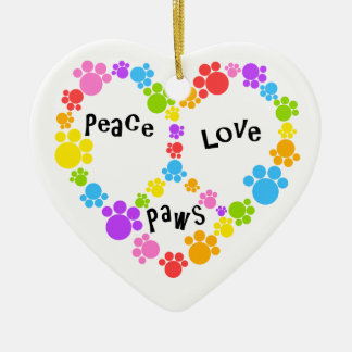 peace & love ornament! Paw print peace sign! Ceramic Tree Decoration