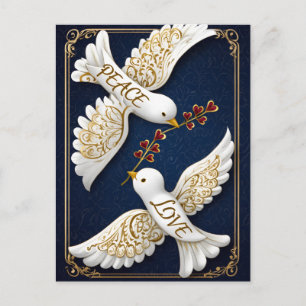Peace & Love Ornate Dove Art Holiday Postcard