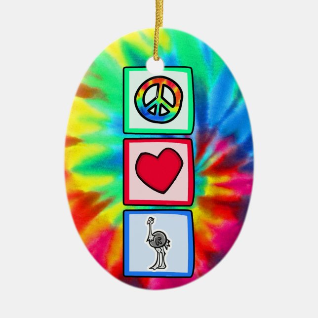 Peace, Love, Ostriches Ceramic Tree Decoration (Front)
