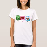 Peace Love Owls T-Shirt<br><div class="desc">Cute gift for night owls or bird lovers featuring a peace sign,  a heart and a cartoon owl.</div>