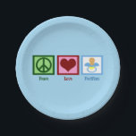Peace Love Pacifiers Paper Plate<br><div class="desc">A peace sign,  heart,  and a cute binky on baby blue.</div>