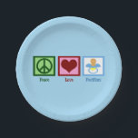 Peace Love Pacifiers Paper Plate<br><div class="desc">A peace sign,  heart,  and a cute binky on baby blue.</div>
