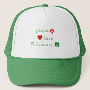 Peace Love Pakistan Heart Pakistani Flag Trucker Hat
