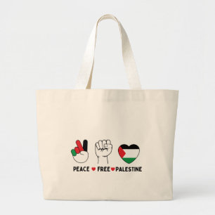 peace love palestine -freedom for palestinians large tote bag