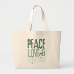 Peace Love & Palm Trees Large Tote Bag