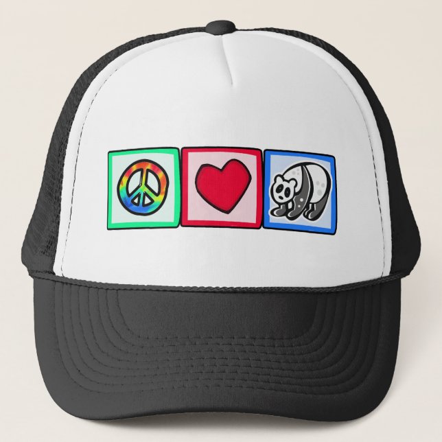Peace, Love, Pandas Trucker Hat (Front)