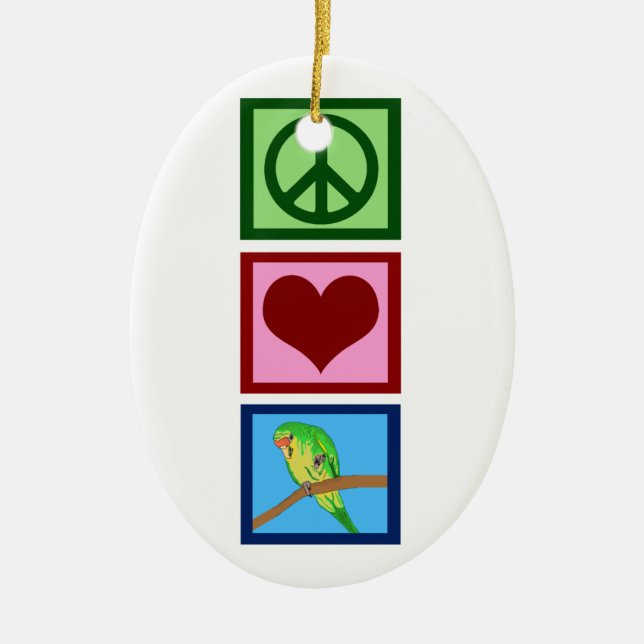 Peace Love Parakeets Ceramic Tree Decoration (Front)