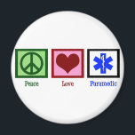 Peace Love Paramedic Magnet<br><div class="desc">Cute EMT gift for a medic. A peace sign,  heart,  and the medical symbol for a paramedic who heals people in ambulances.</div>