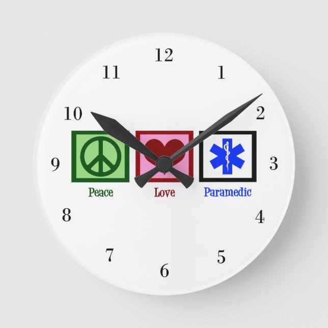 Peace Love Paramedic Round Clock (Front)