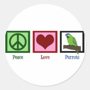 Peace Love Parrots Classic Round Sticker