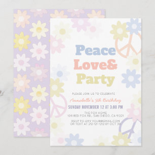 Peace Love & Party Girl Birthday Invitation