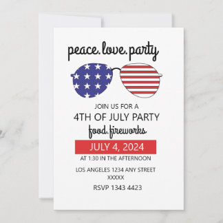 Peace Love Party Happy 4th Of July Invitation