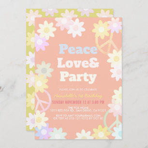 Peace Love & Party Pink 1st Birthday  Invitation