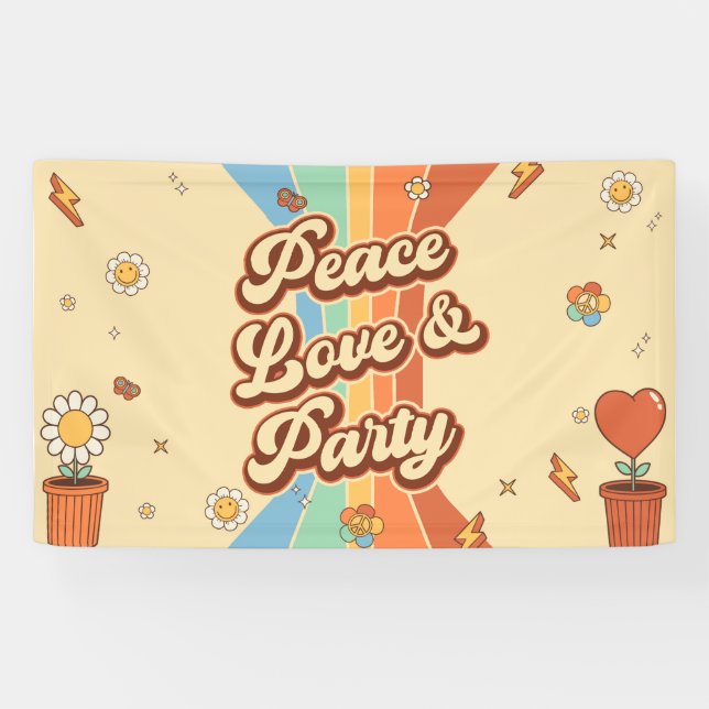 Peace Love Party Retro Rainbow 6th Birthday Banner (Horizontal)