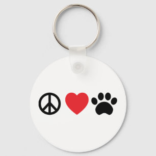 Peace, Love, Paw Button Keychain