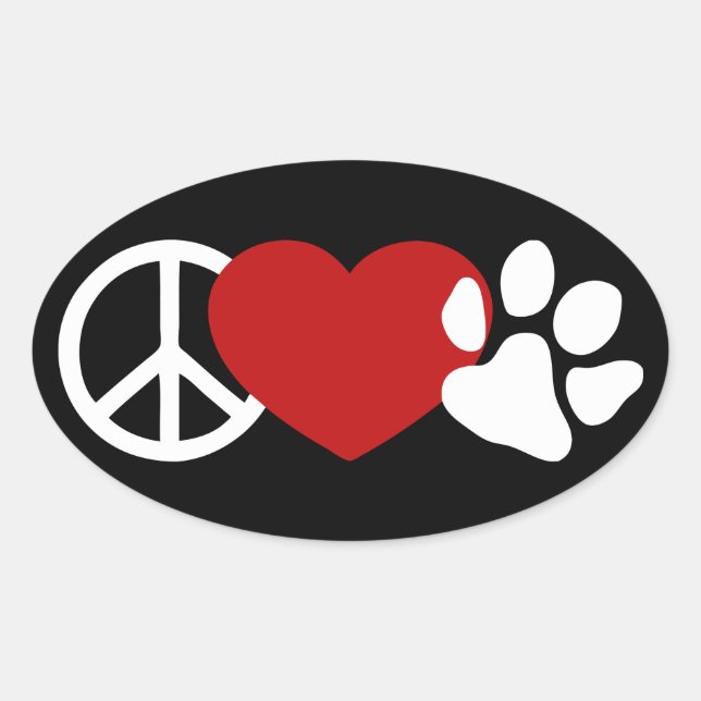 Peace-Love-Paw Oval Sticker (Front)
