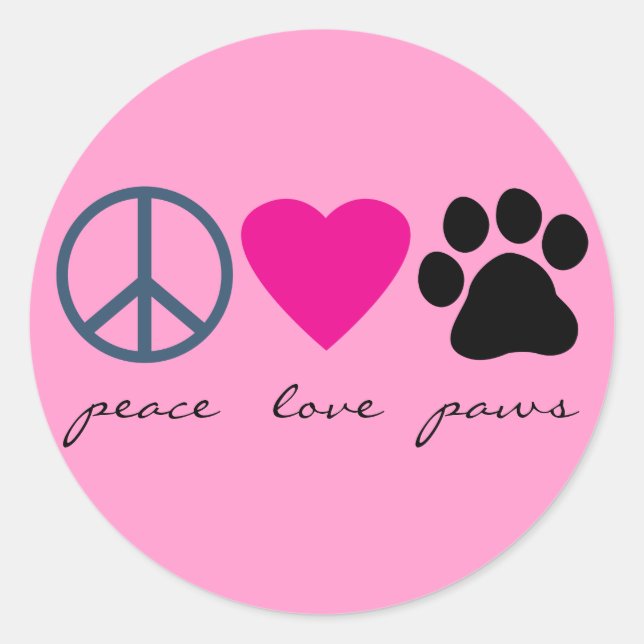 Peace Love Paws Classic Round Sticker (Front)