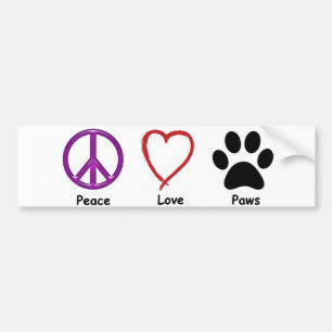 Peace, Love, Paws. It'a all a pet lover wants. Bumper Sticker