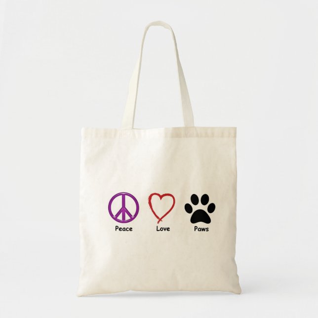 Peace, Love, Paws. It's all that a pet lover wants Tote Bag (Front)
