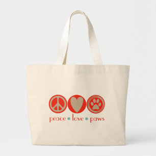 Peace Love Paws Large Tote Bag