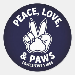 Peace Love & Paws Paw Positive Vibes Dog Lover Classic Round Sticker