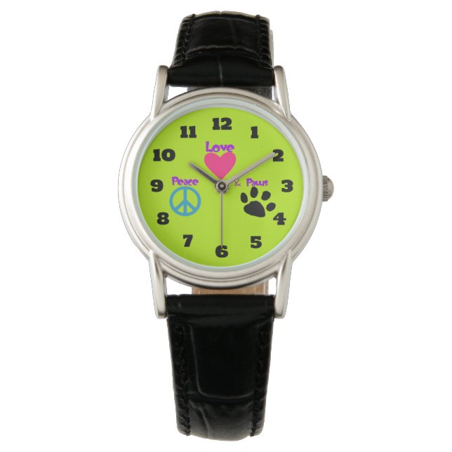 Peace Love & Paws Pet Lovers Watch (Front)