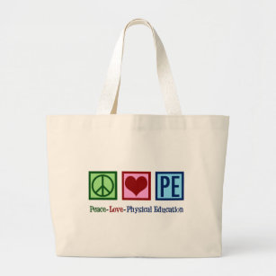 Peace Love PE Teacher Large Tote Bag