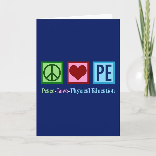 Peace Love PE Teacher Physical Education Christmas Holiday Card (Front)