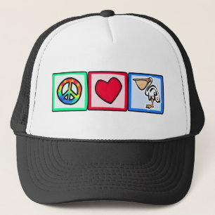 Peace, Love, Pelicans Trucker Hat