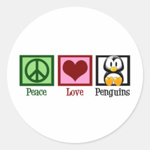 Peace Love Penguins Classic Round Sticker