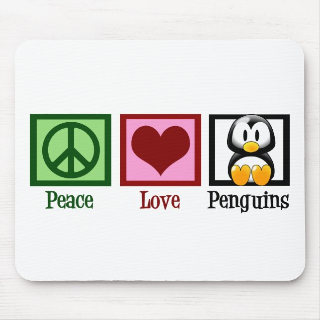 Peace Love Penguins Mouse Mat (Front)