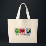Peace Love Philosophy Large Tote Bag<br><div class="desc">Peace Love Philosophy Christmas gift for a philosopher that majored in philosophical studies in college. Express your thoughts about our existence. A cute present for a philosophy major or professor. Features a peace sign,  heart,  and the human mind.</div>