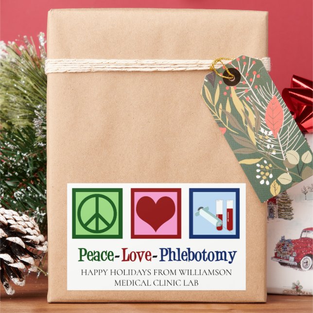Peace Love Phlebotomy Cute Custom Phlebotomist Rectangular Sticker (Holiday)