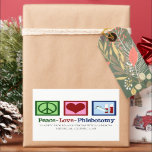 Peace Love Phlebotomy Cute Custom Phlebotomist Rectangular Sticker<br><div class="desc">A cute phlebotomist sticker with a peace sign,  heart,  and blood vials. Peace Love Phlebotomy stickers for holiday marketing or Christmas gifts.</div>