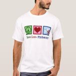 Peace Love Phlebotomy T-Shirt<br><div class="desc">A cool Phlebotomist Christmas gift for an expert at blood draws and needles. A peace sign,  heart,  and vials of blood. Peace Love Phlebotomy.</div>